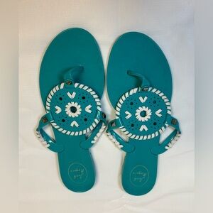 Women’s Jack Rogers Turquoise & White Plastic Flip Flops, Size 10, Waterproof